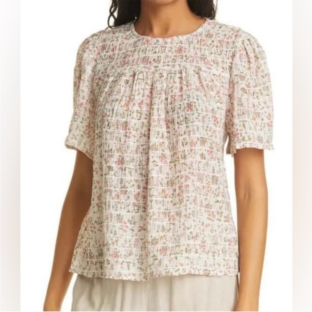 Rails Kinley Floral Print Top blouse crinkled pleated modal Floral Short Sleeve